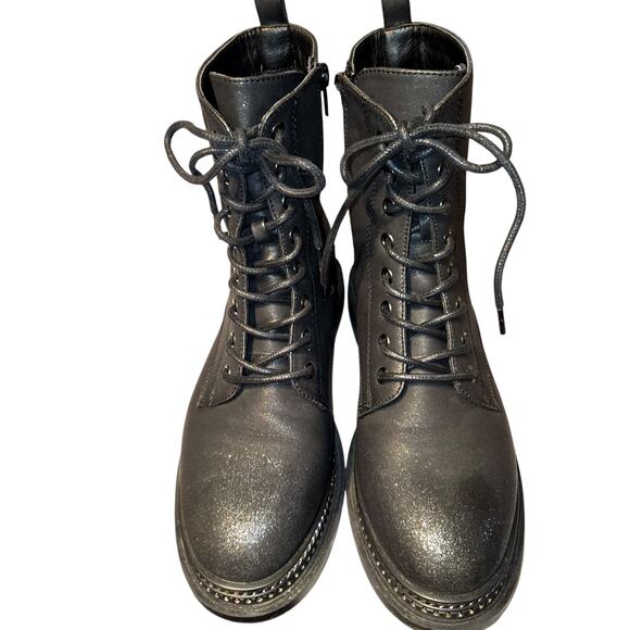 Women's 10 Black Stud Trimmed  Combat Ankle Boots Lace Up Zipper - Picture 3 of 7